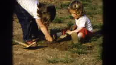 Hicksville New York (1955): Two Little Girls Using Small Spades And Their Hands To