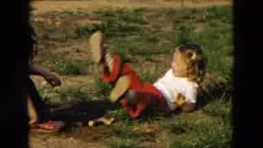 Hicksville New York (1955): Two Girls Playing Together Outside With Yellow Shovel