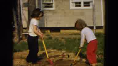 Hicksville New York (1955): Two Adorable Little Girls Playing Outdoors Digging