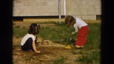 Hicksville New York (1955): Two Young Girls Toddlers Play At Gardening With Small