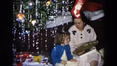 Hicksville New York (1955): Retro Birthday Party Girls Opening Present Mother