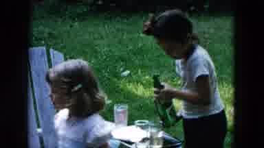 Hicksville New York (1955): Young Girl Pours A Fizzy Drink In Her Backyard While