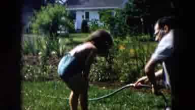 Hicksville New York (1955): The Little Girl Play In The Garden With Her Father