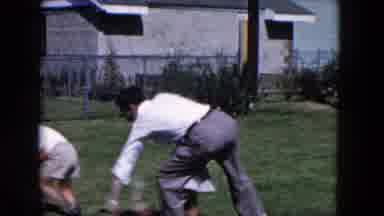 Hicksville New York (1955): Man And Two Kid Playing In A Yard With A Beach Ball