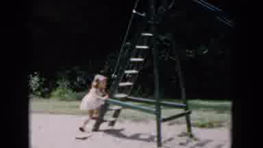 Hicksville New York (1955): Two Young Kids Climbing Up The Ladder On A Slide In A
