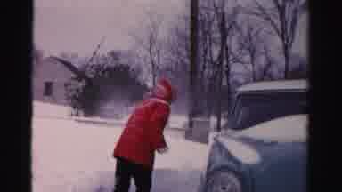 Albany New York (1955): Woman Working Hard As She Shovels Large Amounts Of Snow