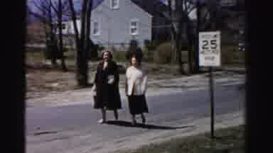 Albany New York (1955): Two Women Walk Down The Street Past The Speed Limit Sign