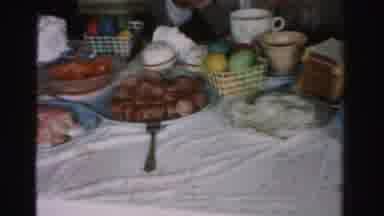 Albany New York (1955): Long Dining Table With Variety Of Food And Drink On It
