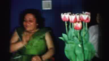 Albany New York (1955): Woman Holding A Large Clear Vase Full Of Pink And White