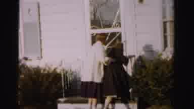Albany New York (1955): Two Sisters Laughing Because One Of Them Almost Fell Off