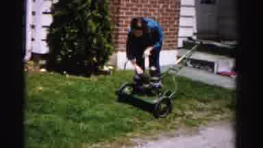Albany New York (1955): Woman Lawn Mower Outdoors The Past