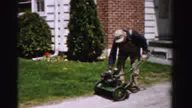 Albany New York (1955): Pull Start Gasoline Engine Mower Yard Gentleman Cap Light