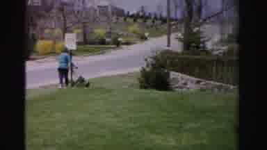 Albany New York (1955): A Women Mowing Her Grass On In Front Of Her House On A