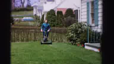 Albany New York (1955): Woman And A Child Pushing Lawn Mowers To Mow A Green Lawn