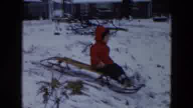 Hicksville New York (1956): Having Fun In The Snow Toddler Is On A Sled Going Down