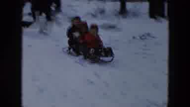 Hicksville New York-1956: Families Playing In The Snow By Ice Skating And Sledding