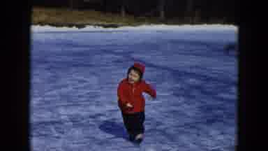 Hicksville New York (1956): Small Child In Puffy Red Jacket Runs Across Ice And