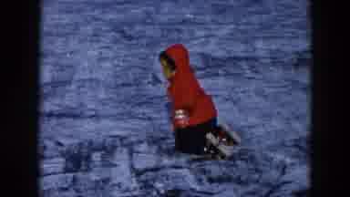 Hicksville New York (1956): Little Girl In A Red Coat Learning How To Ice Skate