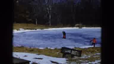 Hicksville New York (1956): People Skating On Frozen Pond On A Sunny Winter Day