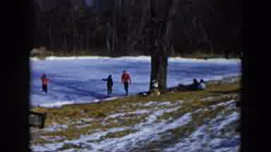 Hicksville New York-1956: People Ice Skating on Frozen Pond Winter Scene