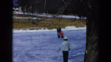 Hicksville New York (1956): Older Man Carefully Walking A Small Child Across A