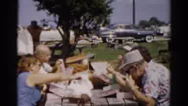 Catskill New York (1957): Group Of People Enjoying A Meal On A Picnic Table