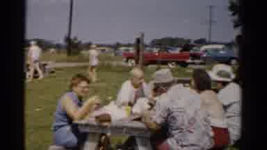 Catskill New York (1957): People Eating Fried Chicken At Outdoor Picnic Table On A