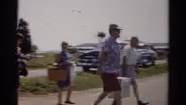 Catskill New York (1957): A Family Crossing The Road On Their Way To A Picnic