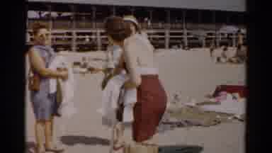 Catskill New York (1957): Beach Umbrella Water Ocean Sand Blankets Waves People