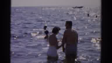 Catskill New York (1957): Couple In Sea Bathing On A Very Disputed Beach During