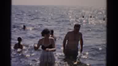 Catskill New York (1957): People Swimming In The Calm Blue Waters Of The Ocean On