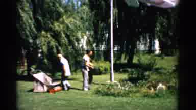 Catskill New York (1957): Young Man And Old Man Push The Lawn Mower In The Yard