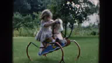 Hicksville New York (1957): Cute Little Girl In Dress Rocking On Vintage Spring
