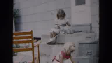 Hicksville New York (1957): Two Young Female Children Playing Cooking Outside In