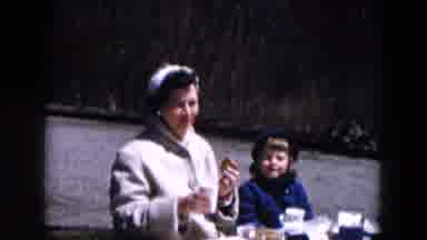 Hicksville New York (1957): Woman Wearing White Coat Eating And Drinking Outdoors