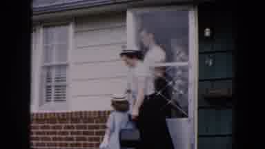 Hicksville New York (1957): People Getting Out Of The House And A Kid Is Running