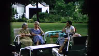 Hicksville New York (1957): Family Sitting Outside In Lawn Chairs Talking To Each