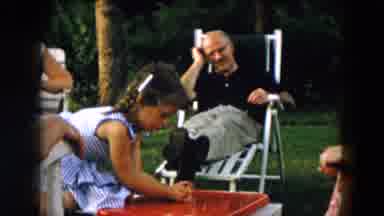 Hicksville New York (1957): Young Girl Playing A Game On A Table In Her Backyard