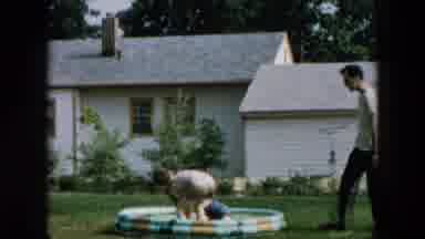 Hicksville New York (1957): Kids And Adult Playing In A Yard With Swimming Pool