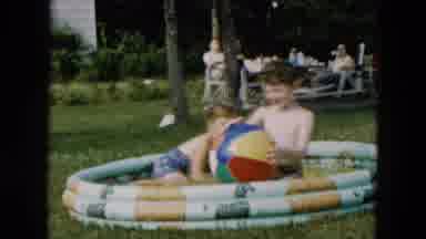 Hicksville New York (1957): Children Playing Inflatable Wading Pool Beach Ball