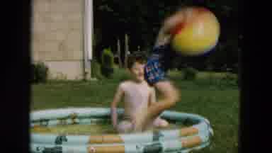 Hicksville New York (1957): Two Young Children Play In Inflatable Wading Pool On