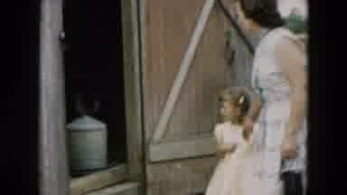 Hicksville New York (1957): Three Small Kids Excitedly Looking At Chickens Walking