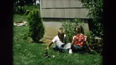 Hicksville New York (1957): Girl And Boy In The Grass At Play In Side Yard Of A