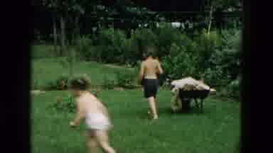 Hicksville New York (1957): Two Kids Play With Outdoor Playhouse While Others Run