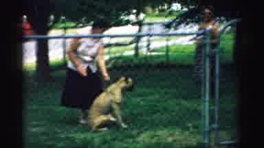 Normal Illinois USA (1957): Woman Plays With Dog Outside The Home Accompanied By A