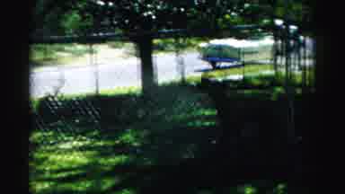 Normal Illinois USA-1957: Dog Barking Behind Chain-Link Fence in Suburban Yard