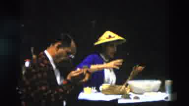 Montana USA (1958): Table Setting With Group Of People Preparing Meal With Asian