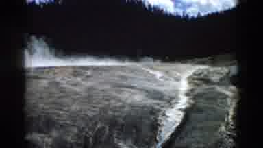 Yellowstone Wyoming USA-1958: Smoke River Trail Tourists Walking Near Geothermal Pools