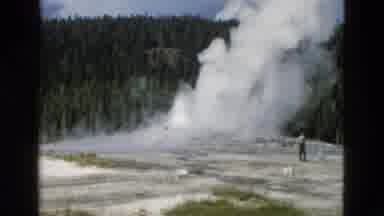 Yellowstone Wyoming USA (1958): Men Watching An Explosion In The Middle Of Their