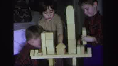 Lynbrook New York (1971): Multiple Kids Use Wooden Blocks To Build What Looks To